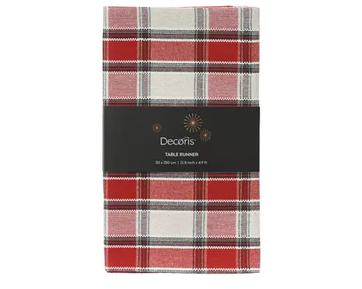 Tablerunner Cotton Rectangular Tartan Check L150cmxW30cm