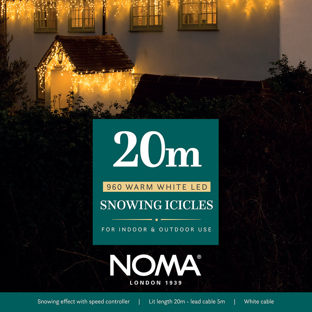 Noma Snowing Icicles Warm White LED & White Cable