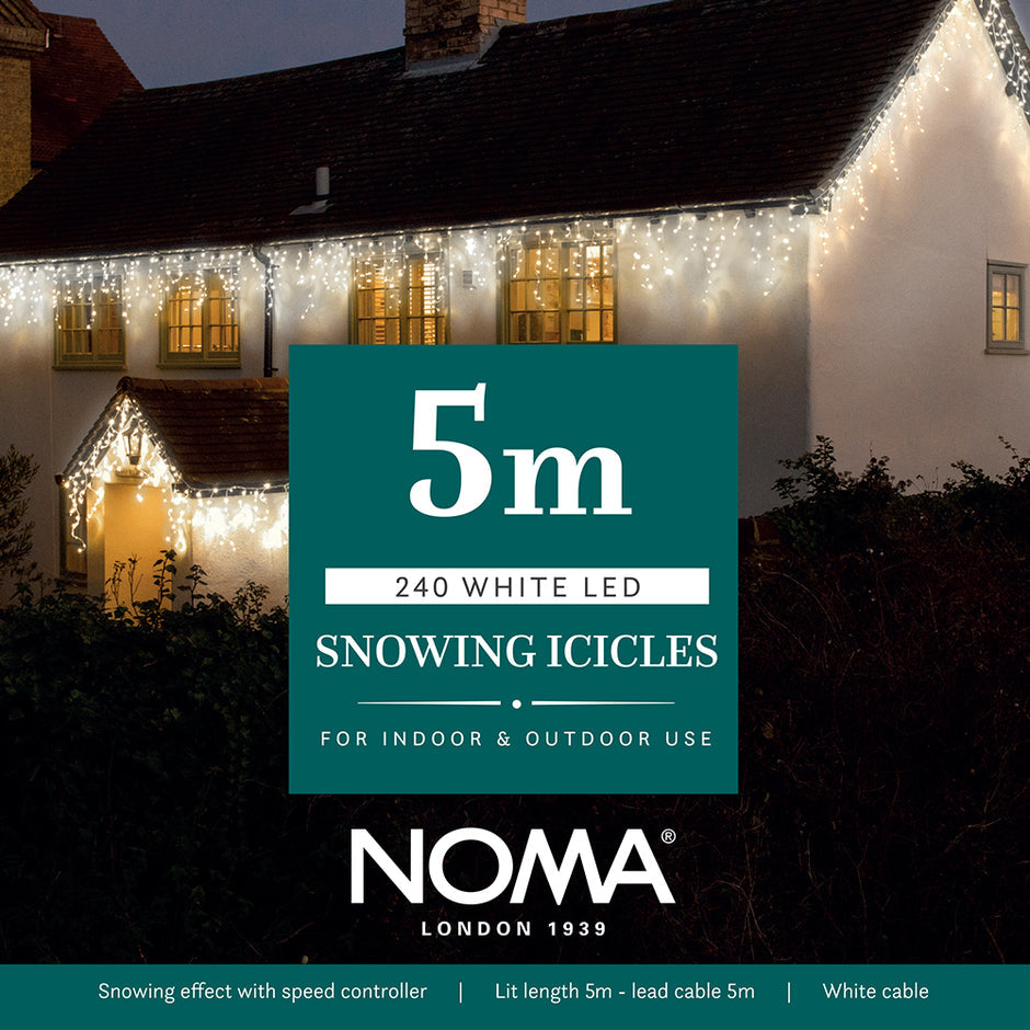 Noma Snowing Icicles White LED & White Cable