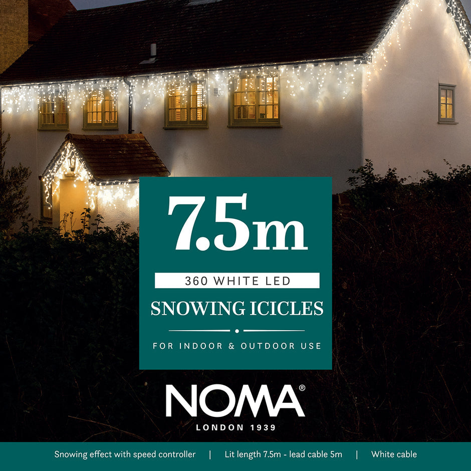 Noma Snowing Icicles White LED & White Cable