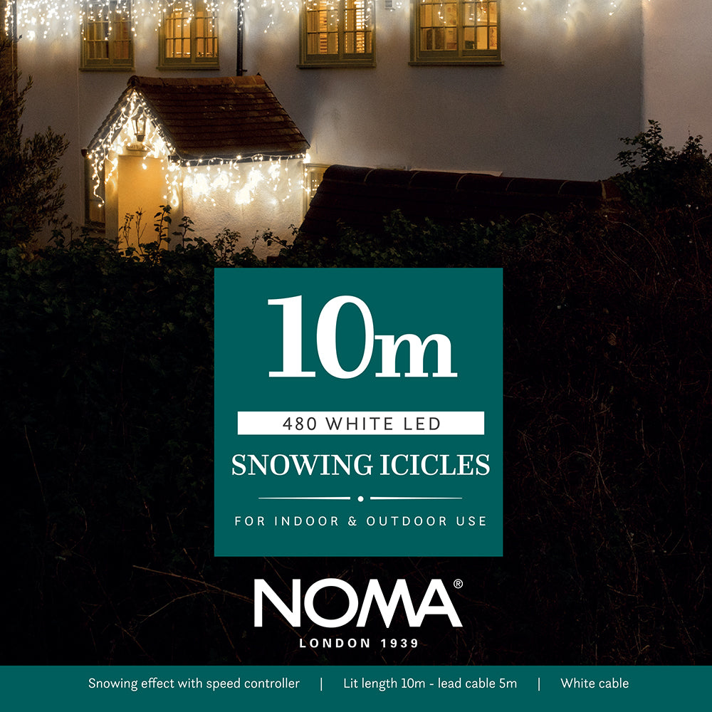 Noma Snowing Icicles White LED & White Cable