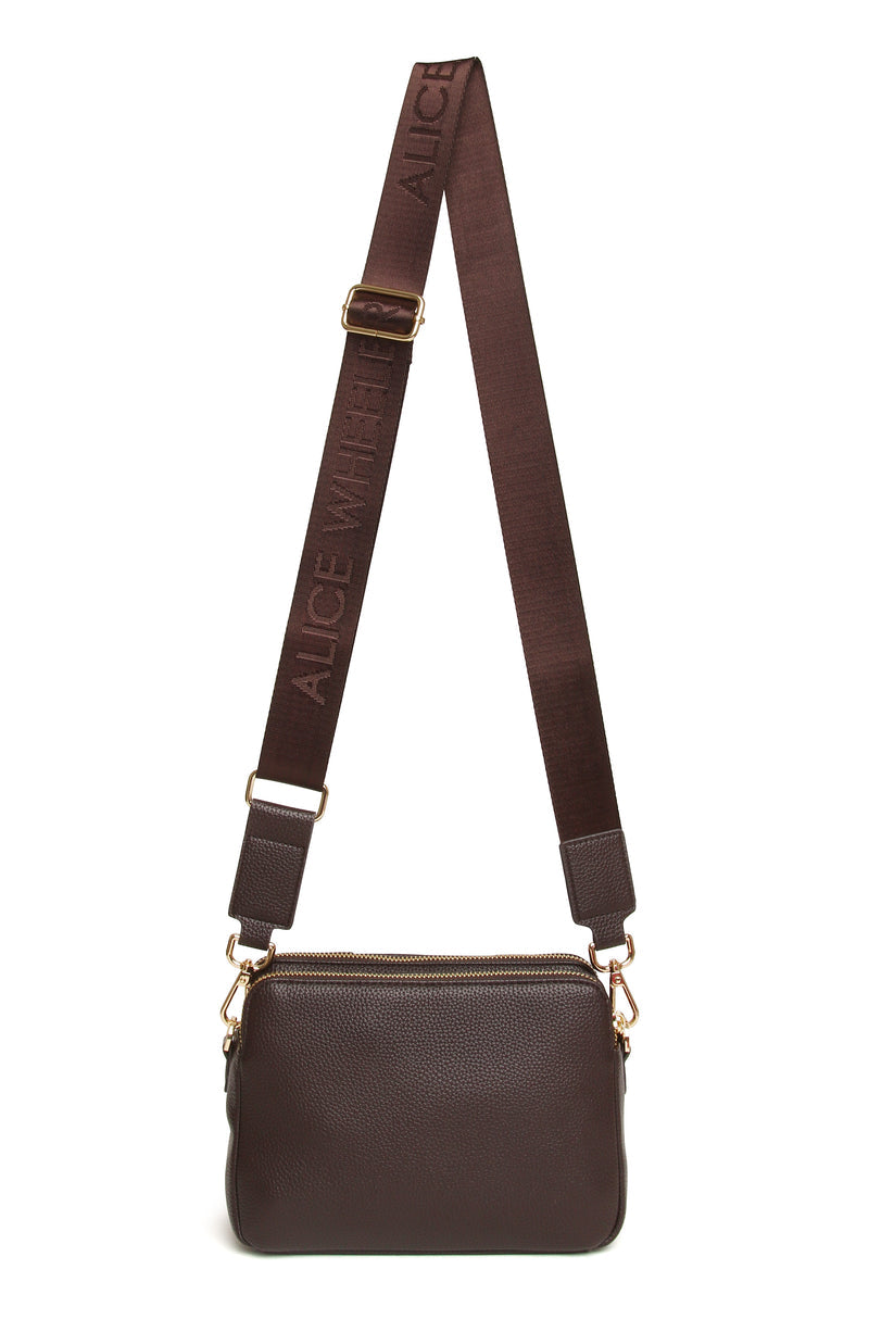 Alice Wheeler Kensington Cross Body Bag Double Zip Chocolate