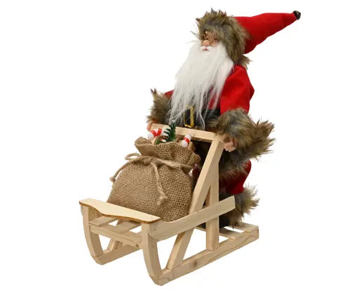 Decoris Red Santa on Wooden Sleigh 35cm