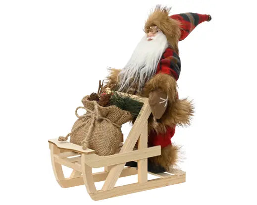 Decoris Check Santa on Wooden Sleigh 35cm