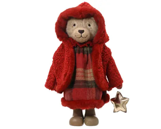 Decoris Standing Plush Bear with Red Jacket 29cm x 22cm x 40cm