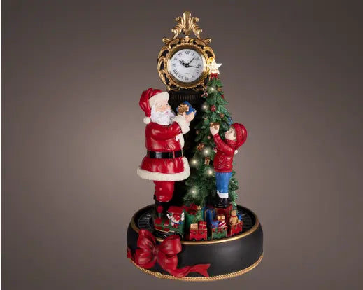 Lumineo Illuminated Clock With Santa And Kid 28cm x 30cm x 48.5cm