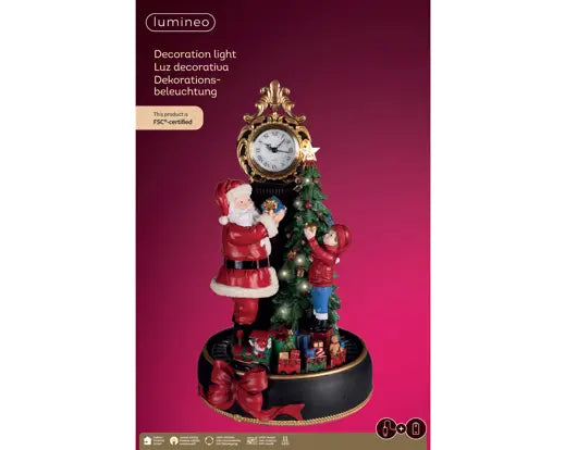 Lumineo Illuminated Clock With Santa And Kid 28cm x 30cm x 48.5cm