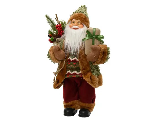 Decoris Standing Moss Green Santa with Gift 30cm