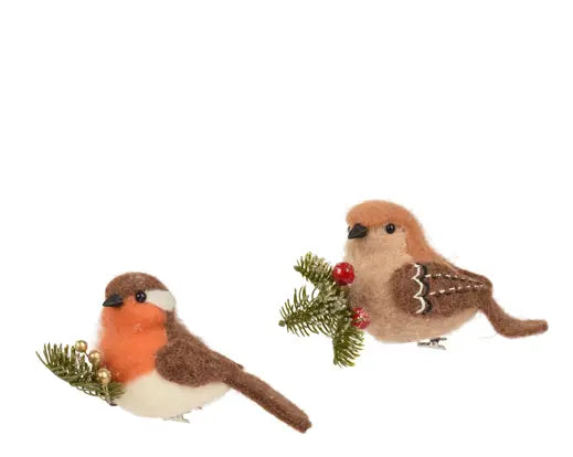 Decoris Bird Wool On Clip 12cm Single Assorted