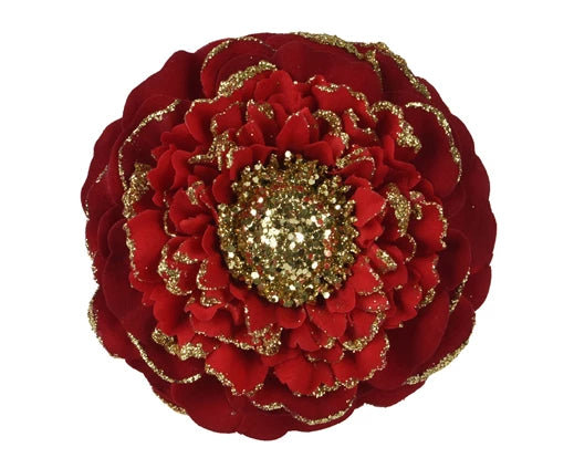Kaemingk Flower Zinnia Polyester Glitter Edge Oxblood