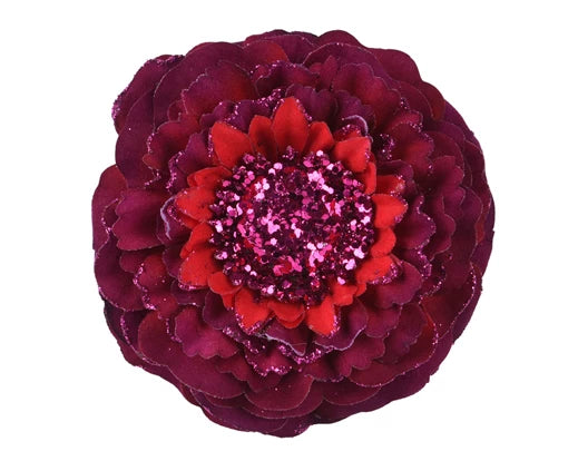 Kaemingk Flower Zinnia Polyester Glitter Edge Oxblood