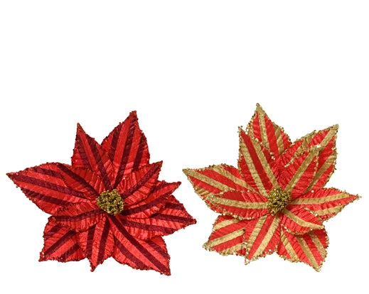 Kaemingk Poinsettia Polyester Velvet On Clip 2 Assorted