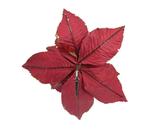 Kaemingk Poinsettia Polyester Velvet On Clip 2 Assorted