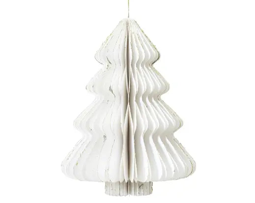 White Paper Tree Decorations with Champagne Painted Edge White H20cm