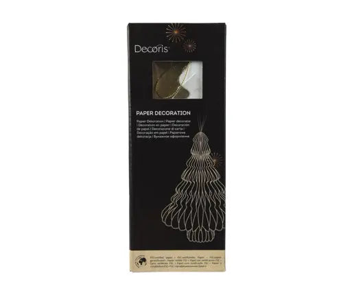 White Paper Tree Decorations with Champagne Painted Edge White H20cm