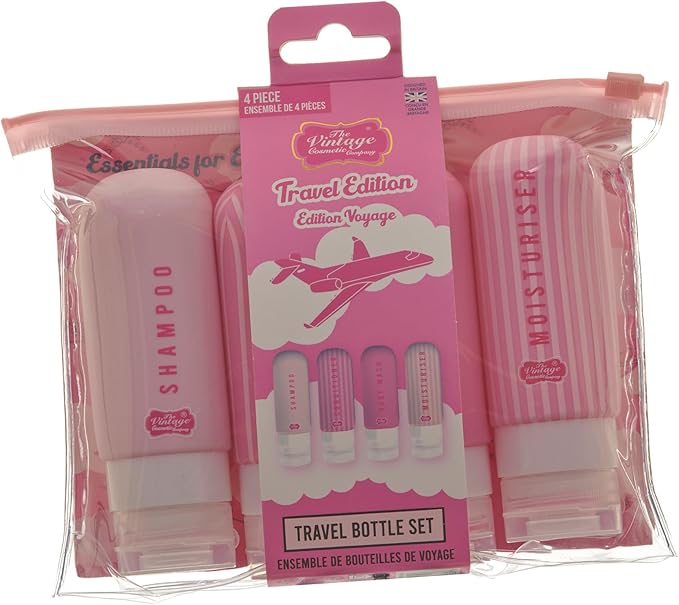 Vintage Cosmetic 4Pc Silicone Travel Bottles With Bag