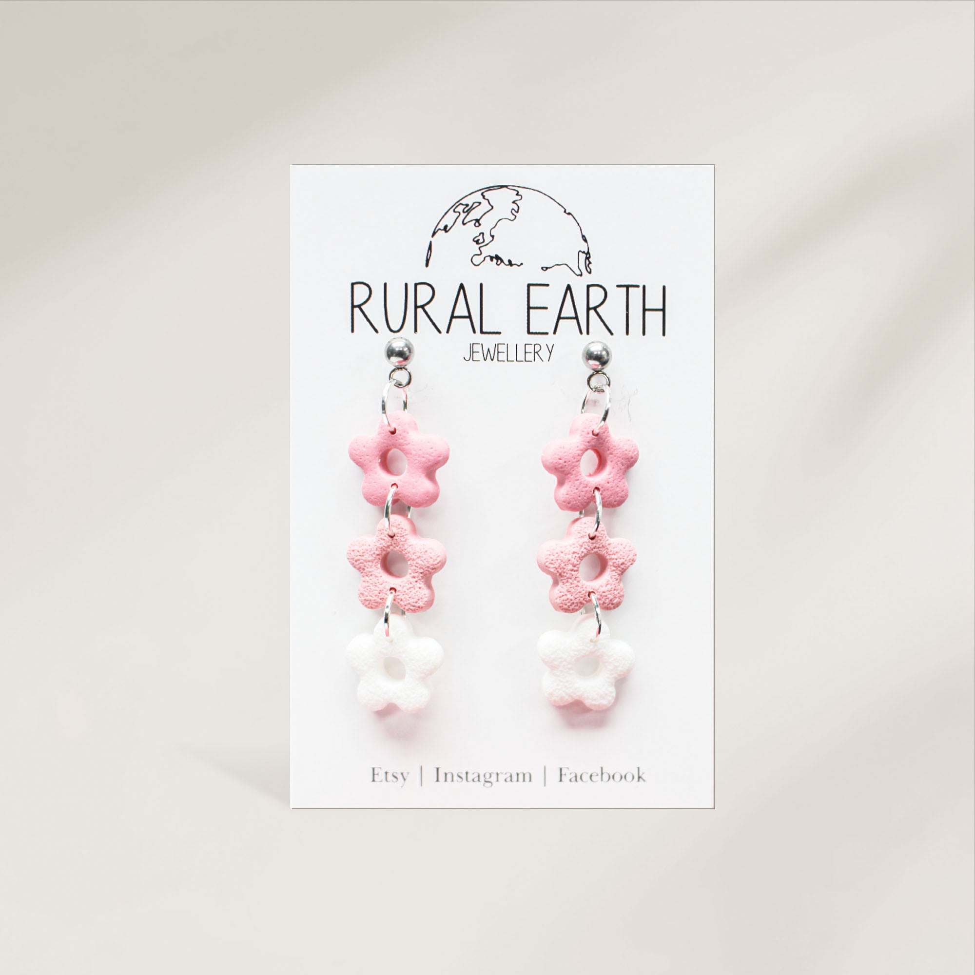 Rural Earth Pink Triple Open Daises Earrings