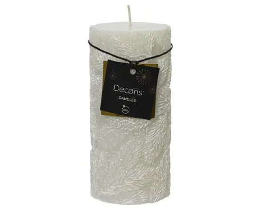 Pillar Candle Snow Leaf Winter White H15cm