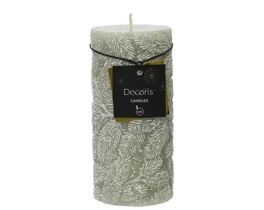 Pillar Candle Paraffin Snow Leaf White Mint H15cm