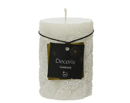 Pillar Candle Snow Leaf Winter White H10cm