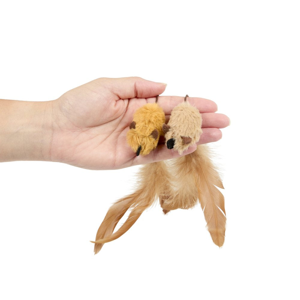 Petface Catkins Feather Tail Mice Plush Cat Toy 2 Pack