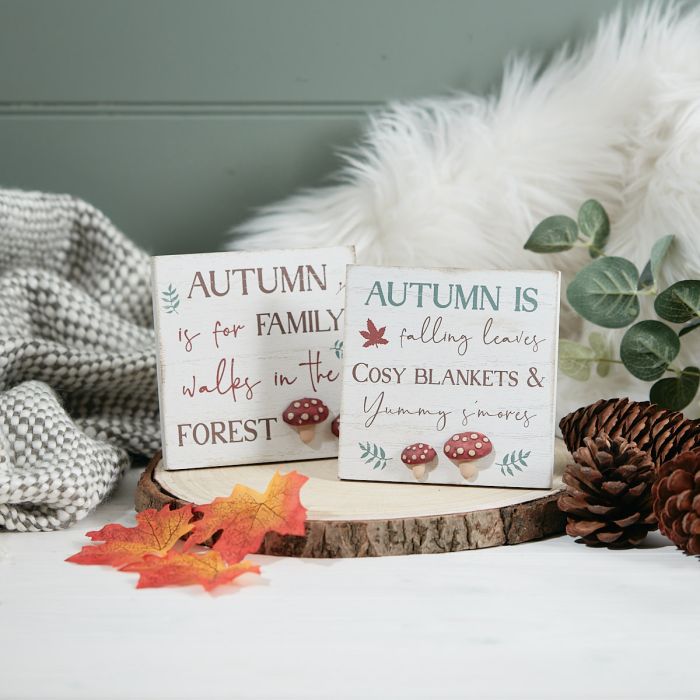 Autumn Wooden Easel Plaque With 3D Resin Toadstools Single