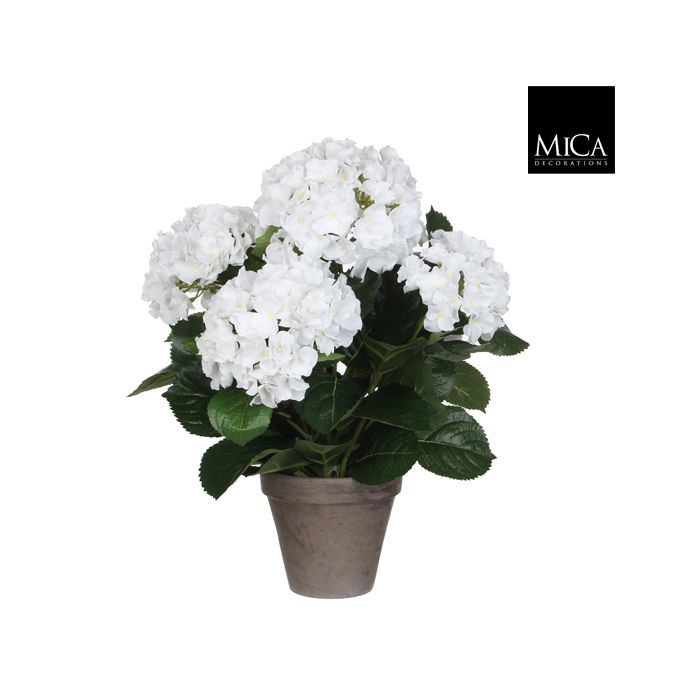 Mica Artificial Hydrangea White In Grey Pot 45cm