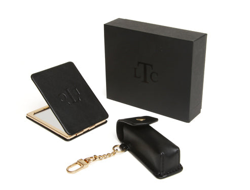 The London Train Case Co. Black Mirror And Lipstick Holder Gift Set