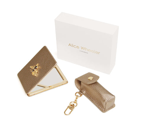 Alice Wheeler London Bronze Oblong Compact Mirror & Liptick Holder Gift Set