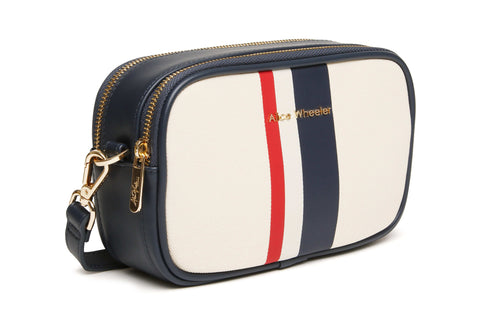 Alice Wheeler London Navy Stripe Madrid Camera Crossbody Bag