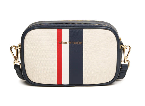 Alice Wheeler London Navy Stripe Madrid Camera Crossbody Bag