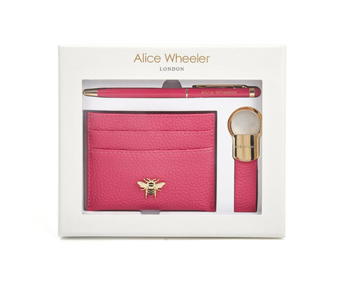 Alice Wheeler London Hot Pink Bow Card Holder, Key Ring And Pen Gift Set