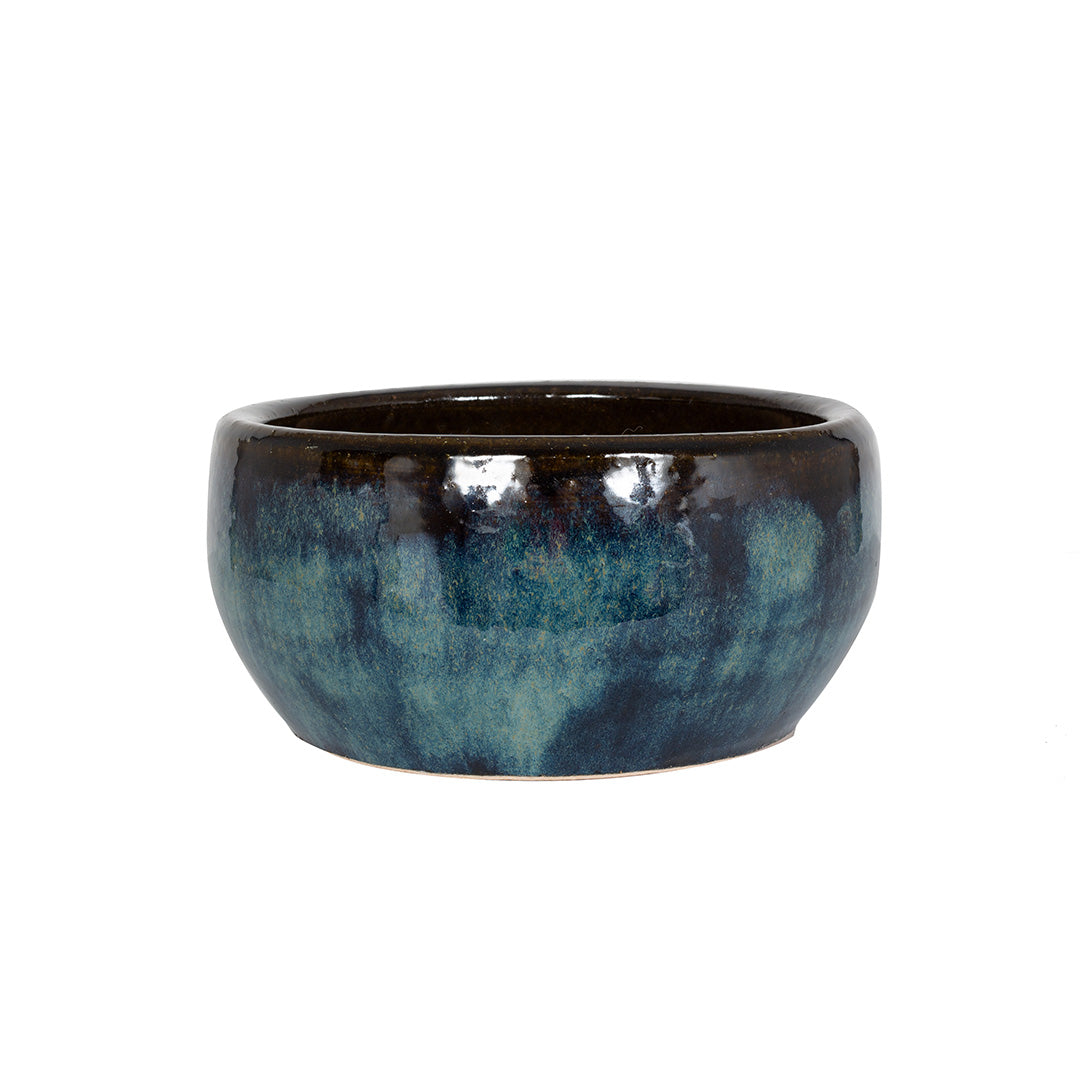 Apta Eden Midnight Green Glazed Low Planter