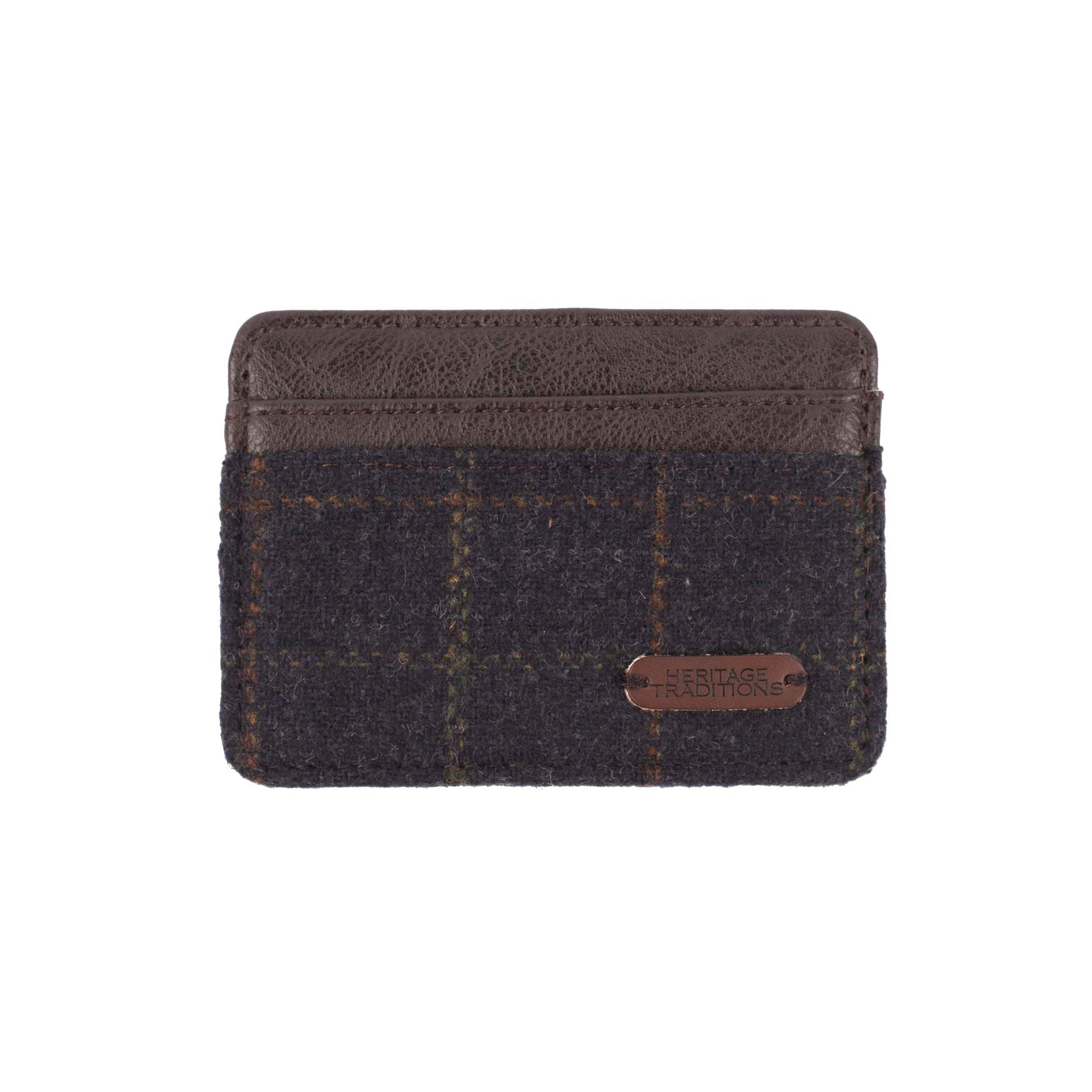 Heritage Card Holder- Blue Box Tweed /Brown PU