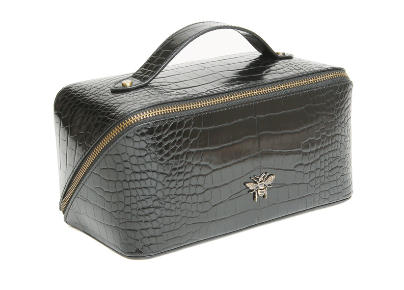 Alice Wheeler Train Case Black Luxury Croc