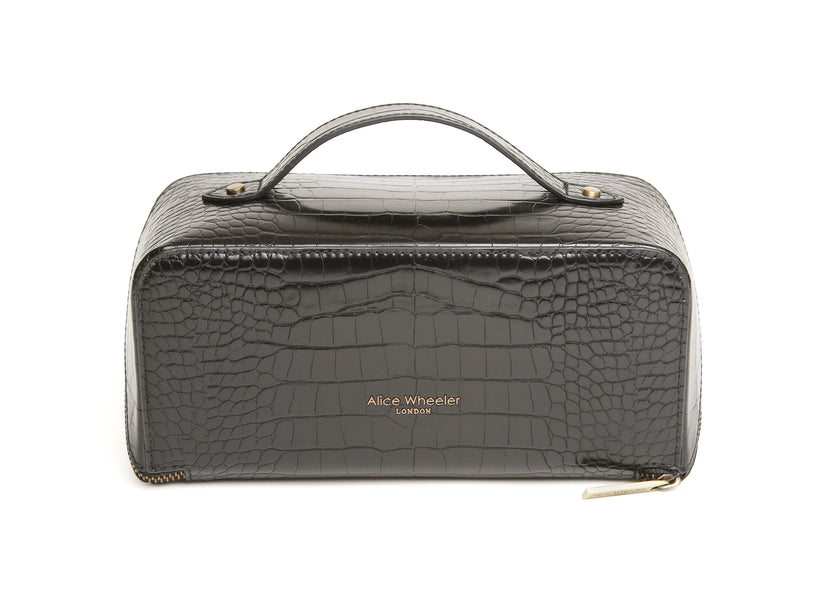 Alice Wheeler Train Case Black Luxury Croc