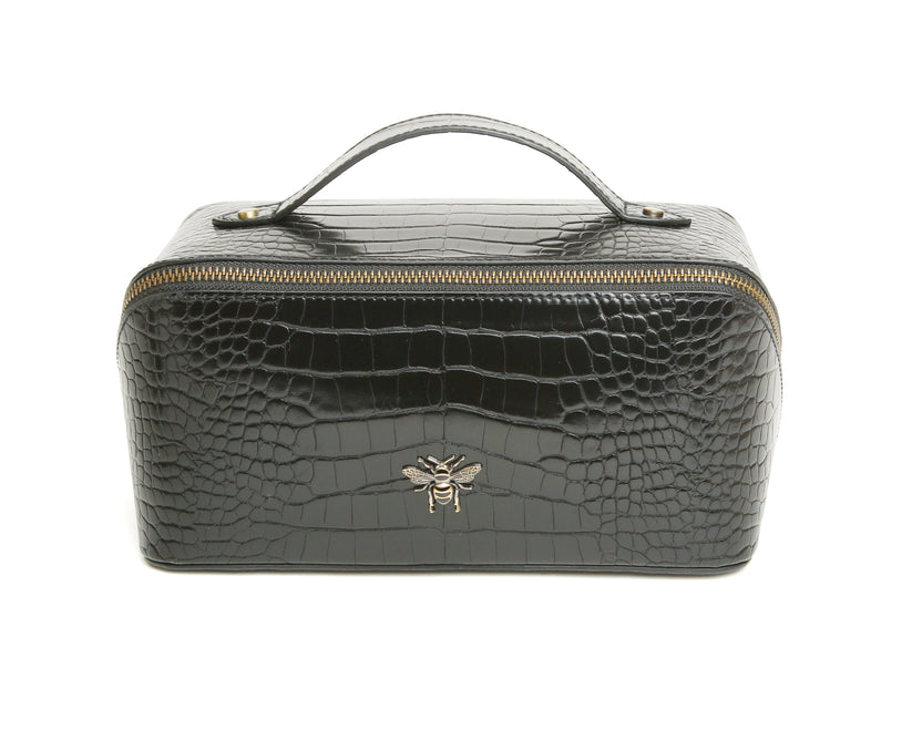 Alice Wheeler Train Case Black Luxury Croc