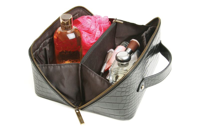 Alice Wheeler Train Case Black Luxury Croc