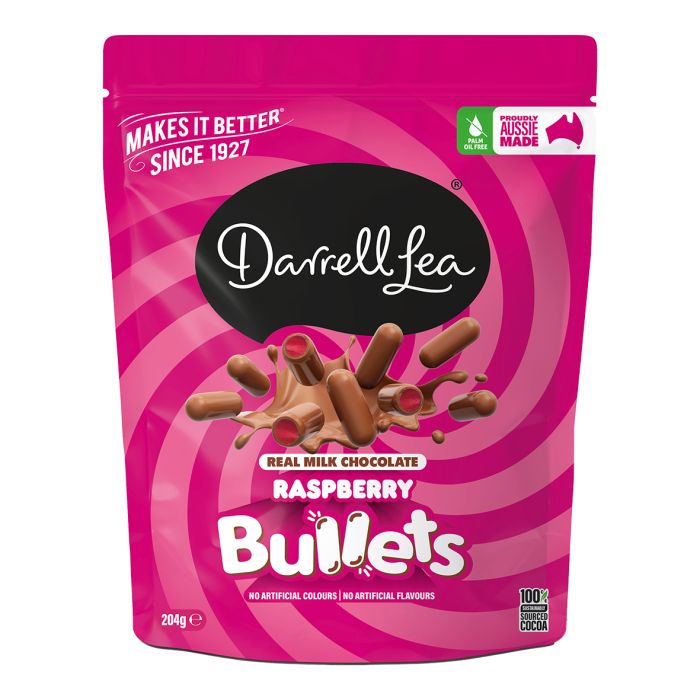Darrell Lea Milk Chocolate Raspberry Bullets 204g