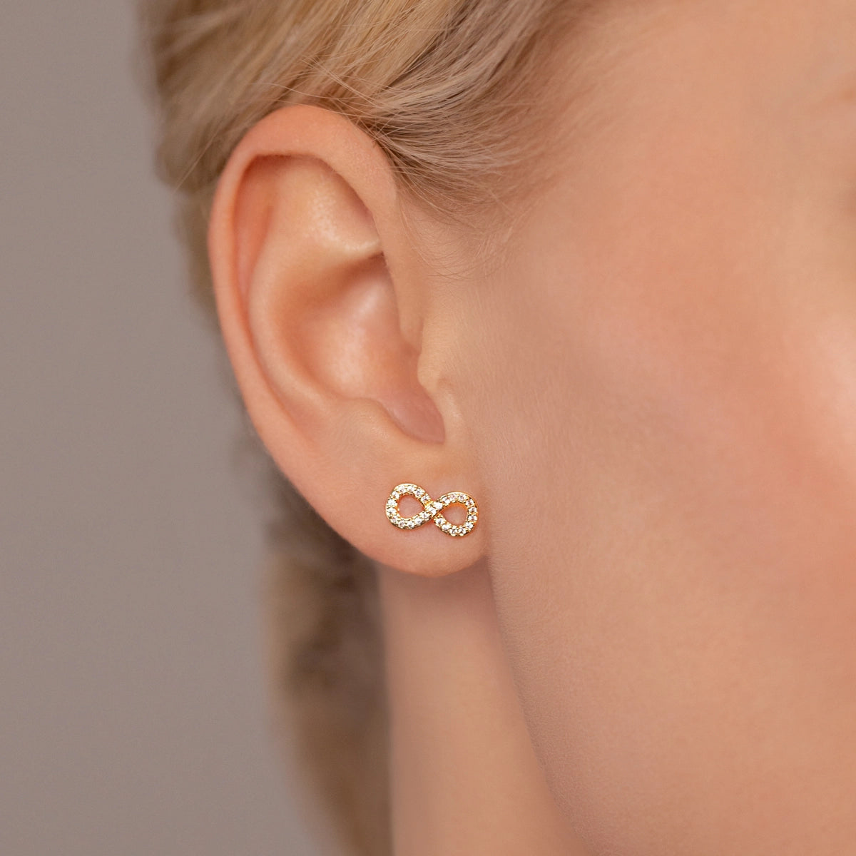D&X London Keira Gold Plated Clear Cubic Zirconia Infinity Stud Earrings