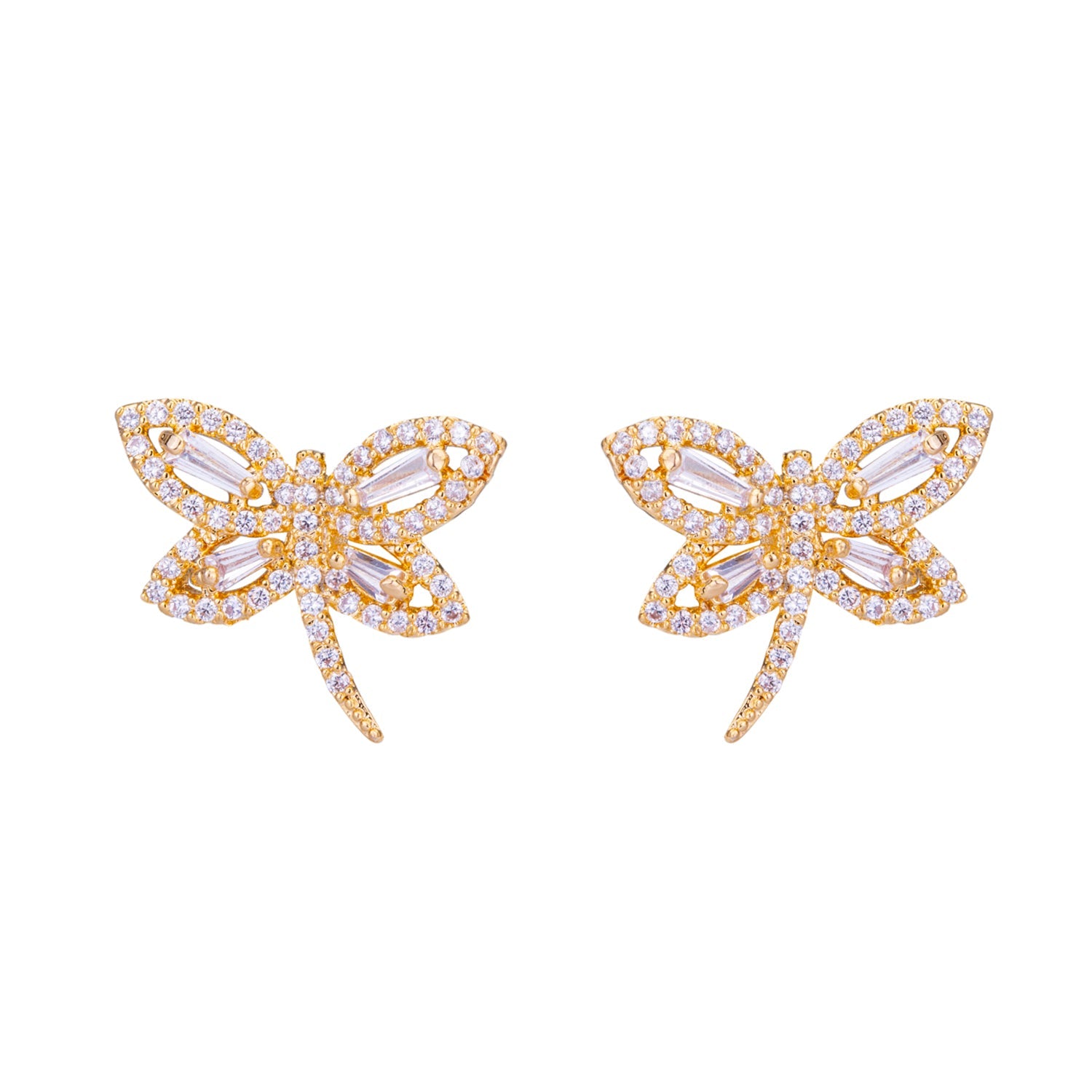 D&X London Kylie Gold Diamante Clip On Dragonflies Earrings