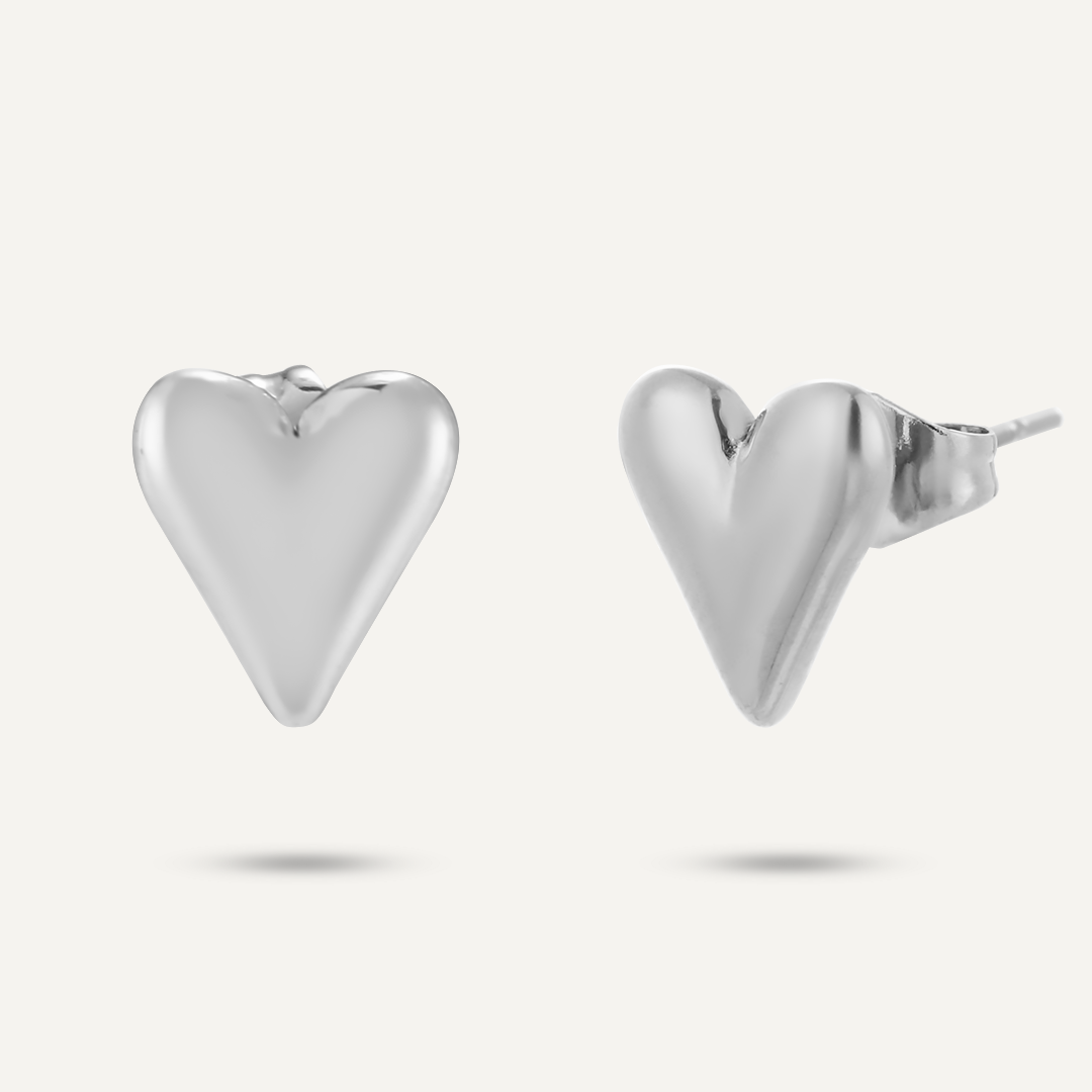 D&X London Kiera Silver Heart Stud Earrings
