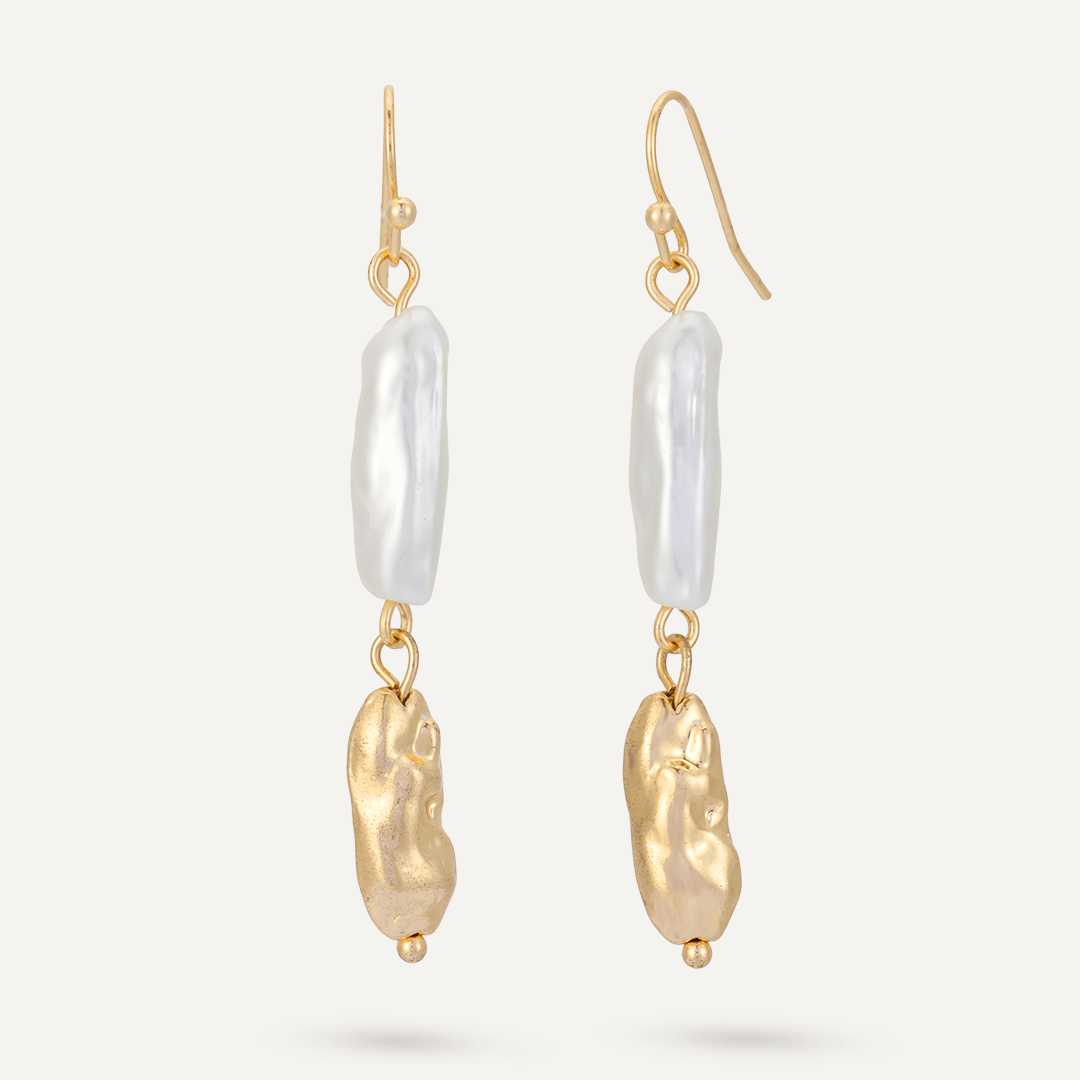 D&X London Audrey Faux Pearls Hook Earrings Gold Tone