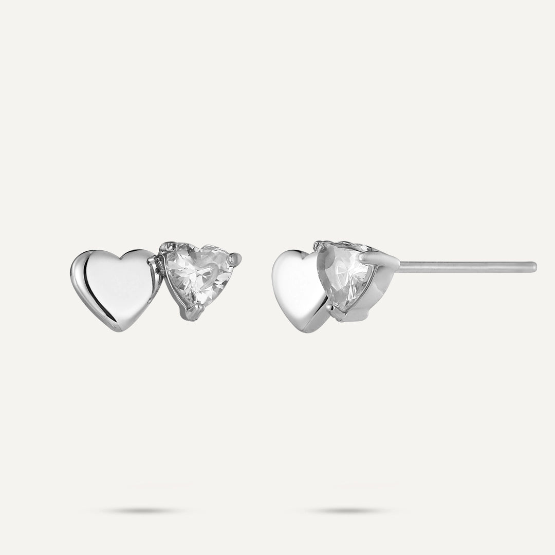 D&X London Vibes White Gold Plated Stainless Steel Double Heart Post Earrings
