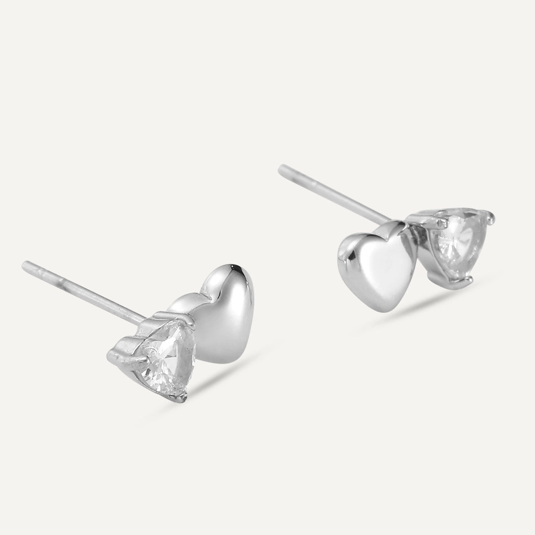 D&X London Vibes White Gold Plated Stainless Steel Double Heart Post Earrings