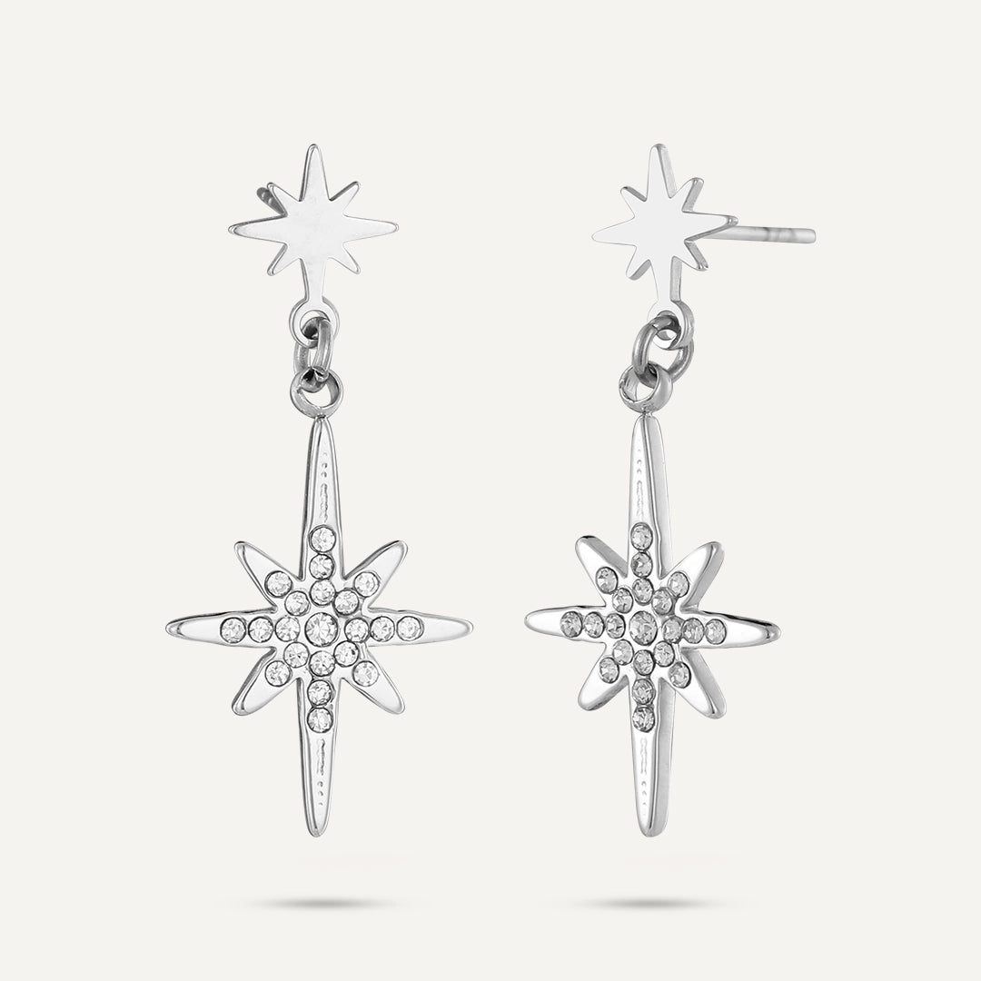 D&X London Vibes White Gold Plated Stainless Steel Sparkle Shape Drop Earrings