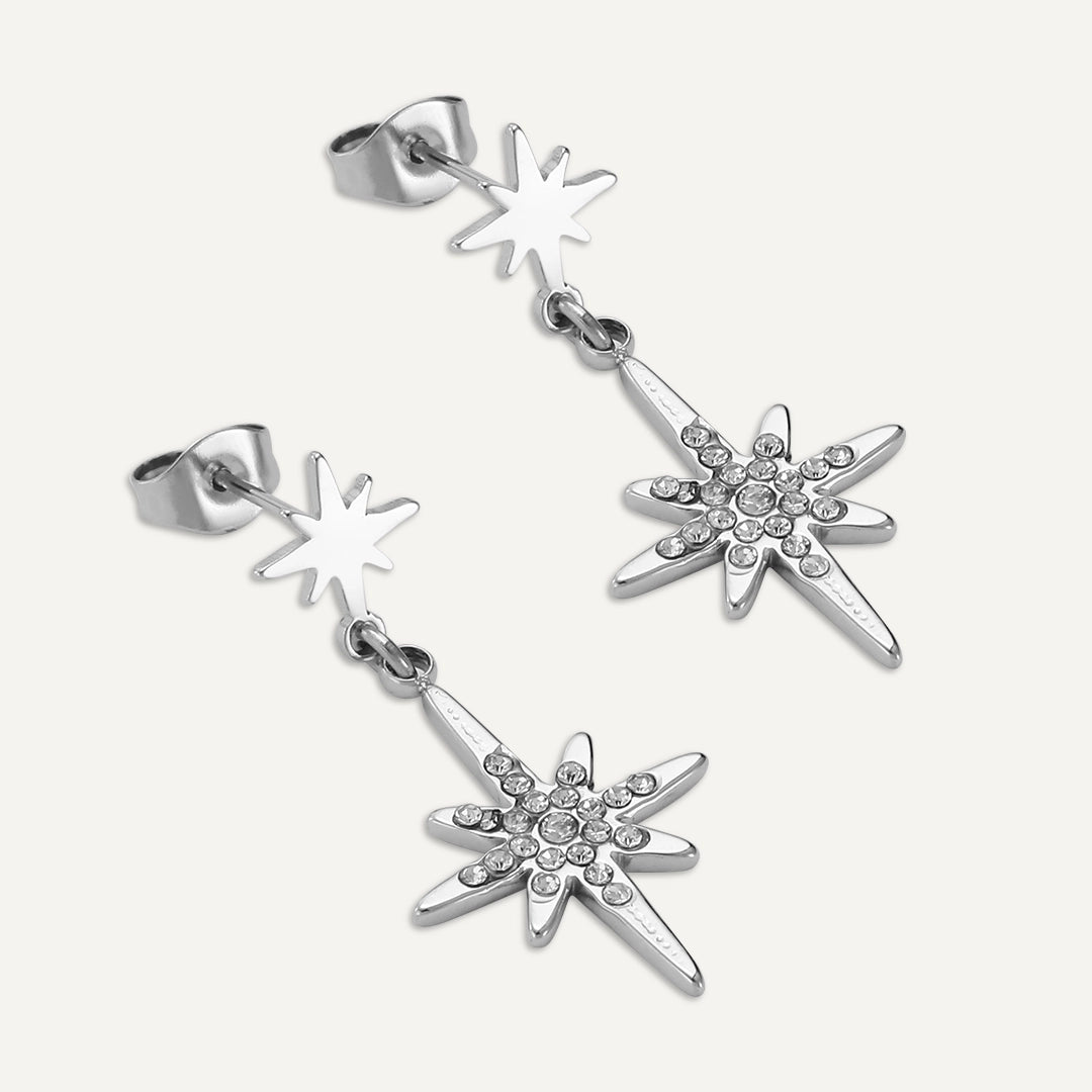 D&X London Vibes White Gold Plated Stainless Steel Sparkle Shape Drop Earrings