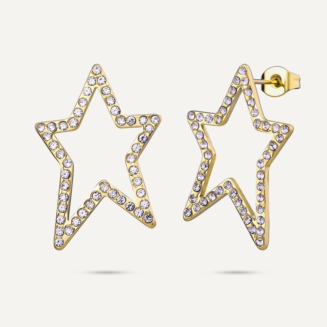 D&X London Vibes 18K Gold Plated Stainless Steel Diamante Outline Star Earrings