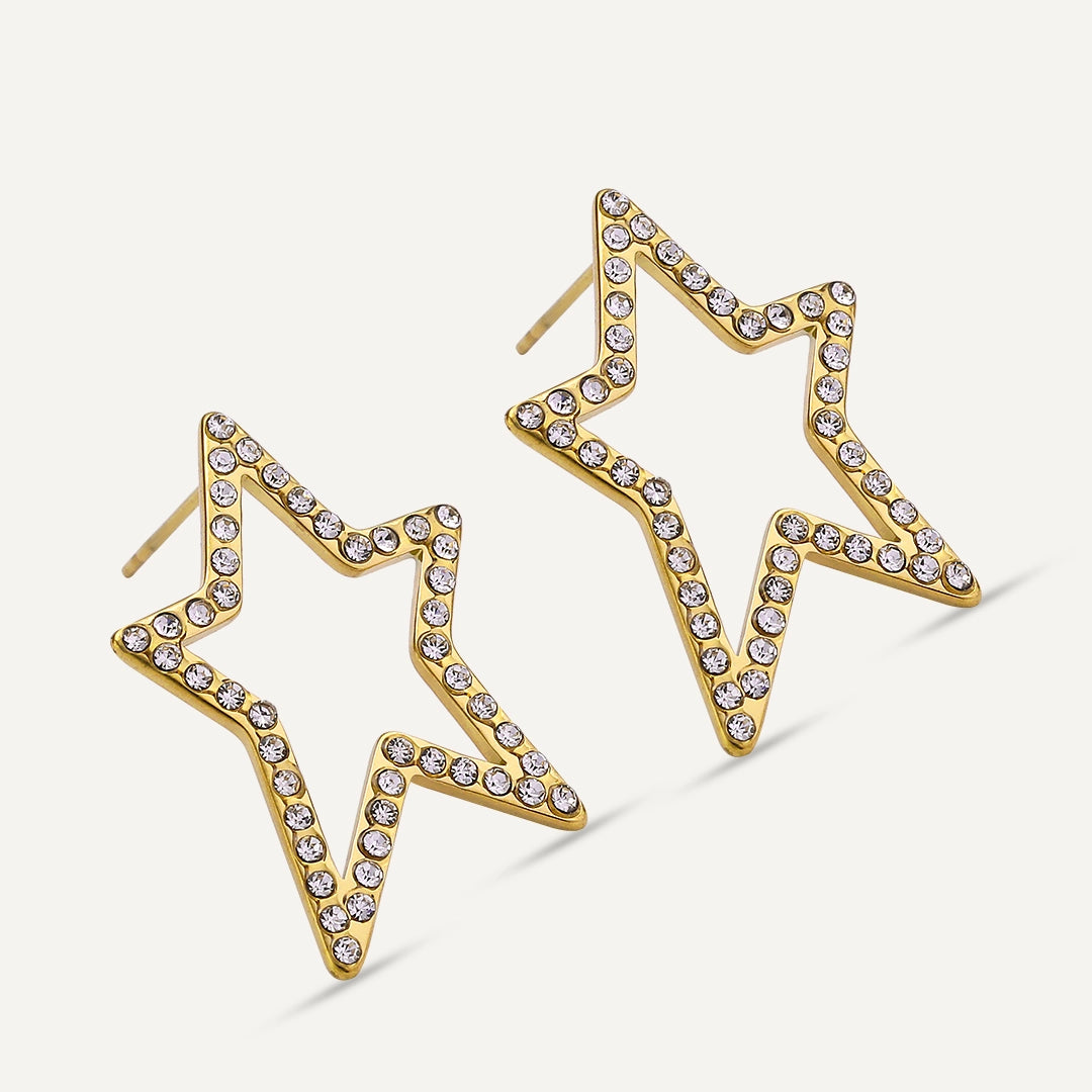 D&X London Vibes 18K Gold Plated Stainless Steel Diamante Outline Star Earrings