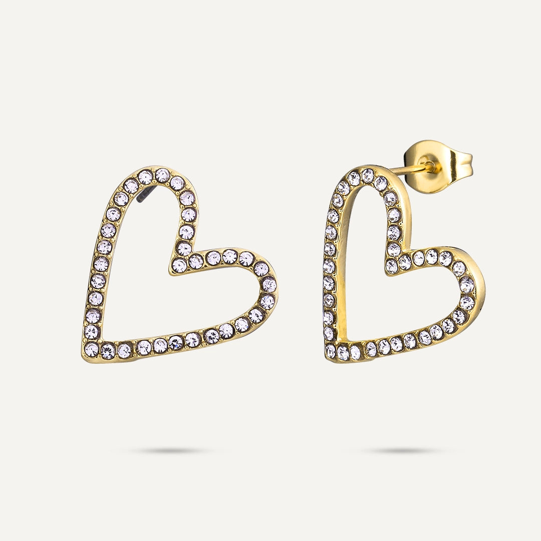 D&X London Vibes 18K Gold Plated Stainless Steel Diamante Outline Heart Stud Earrings
